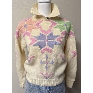 Vtg Obermeyer Wool Sweater 1980 Ski Snow Pastel Snowflake Sz S Cottage Coquette
